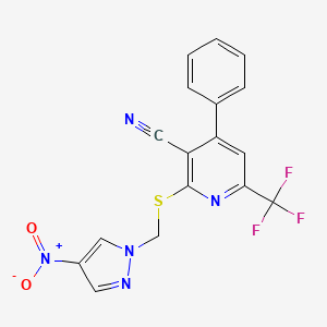 2-{[(4-NITRO-1H-PYRAZOL-1-YL)METHYL]SULFANYL}-4-PHENYL-6-(TRIFLUOROMETHYL)-3-PYRIDYL CYANIDE