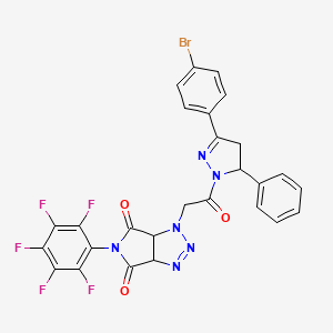 molecular formula C27H16BrF5N6O3 B4346119 1-{2-[3-(4-BROMOPHENYL)-5-PHENYL-4,5-DIHYDRO-1H-PYRAZOL-1-YL]-2-OXOETHYL}-5-(2,3,4,5,6-PENTAFLUOROPHENYL)-3A,6A-DIHYDROPYRROLO[3,4-D][1,2,3]TRIAZOLE-4,6(1H,5H)-DIONE 