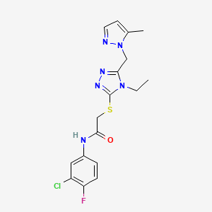 N-(3-chloro-4-fluorophenyl)-2-({4-ethyl-5-[(5-methyl-1H-pyrazol-1-yl)methyl]-4H-1,2,4-triazol-3-yl}sulfanyl)acetamide