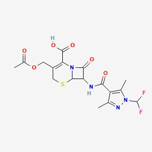 molecular formula C17H18F2N4O6S B4346228 3-[(acetyloxy)methyl]-7-({[1-(difluoromethyl)-3,5-dimethyl-1H-pyrazol-4-yl]carbonyl}amino)-8-oxo-5-thia-1-azabicyclo[4.2.0]oct-2-ene-2-carboxylic acid 