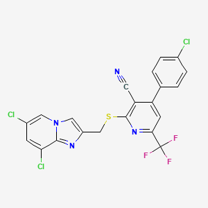 4-(4-CHLOROPHENYL)-2-{[(6,8-DICHLOROIMIDAZO[1,2-A]PYRIDIN-2-YL)METHYL]SULFANYL}-6-(TRIFLUOROMETHYL)-3-PYRIDYL CYANIDE