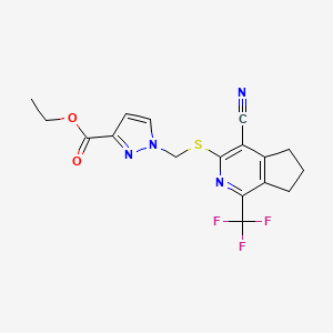 molecular formula C17H15F3N4O2S B4346270 ethyl 1-({[4-cyano-1-(trifluoromethyl)-6,7-dihydro-5H-cyclopenta[c]pyridin-3-yl]sulfanyl}methyl)-1H-pyrazole-3-carboxylate 