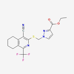 ETHYL 1-({[4-CYANO-1-(TRIFLUOROMETHYL)-5,6,7,8-TETRAHYDRO-3-ISOQUINOLINYL]SULFANYL}METHYL)-1H-PYRAZOLE-3-CARBOXYLATE