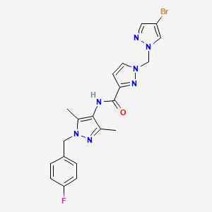 molecular formula C20H19BrFN7O B4346305 1-[(4-BROMO-1H-PYRAZOL-1-YL)METHYL]-N~3~-[1-(4-FLUOROBENZYL)-3,5-DIMETHYL-1H-PYRAZOL-4-YL]-1H-PYRAZOLE-3-CARBOXAMIDE 