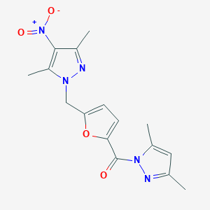 molecular formula C16H17N5O4 B4346354 {5-[(3,5-DIMETHYL-4-NITRO-1H-PYRAZOL-1-YL)METHYL]-2-FURYL}(3,5-DIMETHYL-1H-PYRAZOL-1-YL)METHANONE 