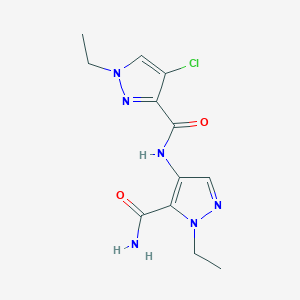 molecular formula C12H15ClN6O2 B4346461 N-[5-(aminocarbonyl)-1-ethyl-1H-pyrazol-4-yl]-4-chloro-1-ethyl-1H-pyrazole-3-carboxamide 