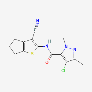 molecular formula C14H13ClN4OS B4346705 4-chloro-N-(3-cyano-5,6-dihydro-4H-cyclopenta[b]thien-2-yl)-1,3-dimethyl-1H-pyrazole-5-carboxamide 