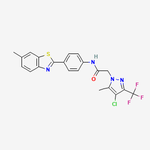 molecular formula C21H16ClF3N4OS B4346857 2-[4-chloro-5-methyl-3-(trifluoromethyl)-1H-pyrazol-1-yl]-N-[4-(6-methyl-1,3-benzothiazol-2-yl)phenyl]acetamide 