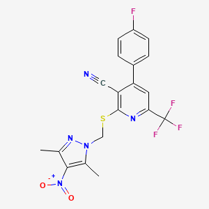 molecular formula C19H13F4N5O2S B4346896 2-{[(3,5-DIMETHYL-4-NITRO-1H-PYRAZOL-1-YL)METHYL]SULFANYL}-4-(4-FLUOROPHENYL)-6-(TRIFLUOROMETHYL)-3-PYRIDYL CYANIDE 