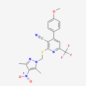 2-{[(3,5-DIMETHYL-4-NITRO-1H-PYRAZOL-1-YL)METHYL]SULFANYL}-4-(4-METHOXYPHENYL)-6-(TRIFLUOROMETHYL)-3-PYRIDYL CYANIDE