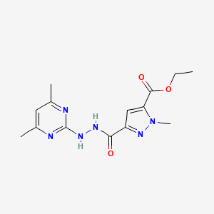 molecular formula C14H18N6O3 B4346904 ethyl 3-{[2-(4,6-dimethyl-2-pyrimidinyl)hydrazino]carbonyl}-1-methyl-1H-pyrazole-5-carboxylate 