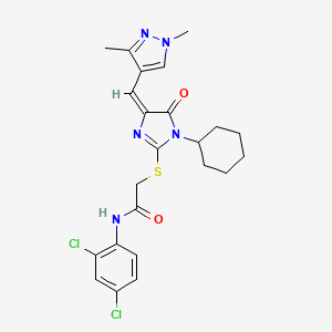 molecular formula C23H25Cl2N5O2S B4346952 2-({1-CYCLOHEXYL-4-[(E)-1-(1,3-DIMETHYL-1H-PYRAZOL-4-YL)METHYLIDENE]-5-OXO-4,5-DIHYDRO-1H-IMIDAZOL-2-YL}SULFANYL)-N-(2,4-DICHLOROPHENYL)ACETAMIDE 