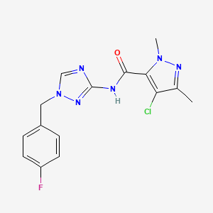 molecular formula C15H14ClFN6O B4346972 4-chloro-N-[1-(4-fluorobenzyl)-1H-1,2,4-triazol-3-yl]-1,3-dimethyl-1H-pyrazole-5-carboxamide 