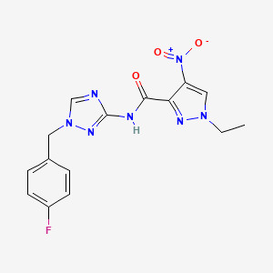 molecular formula C15H14FN7O3 B4346986 1-ethyl-N-[1-(4-fluorobenzyl)-1H-1,2,4-triazol-3-yl]-4-nitro-1H-pyrazole-3-carboxamide 