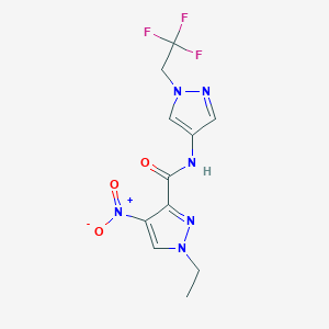 molecular formula C11H11F3N6O3 B4346993 1-ethyl-4-nitro-N-[1-(2,2,2-trifluoroethyl)-1H-pyrazol-4-yl]-1H-pyrazole-3-carboxamide 