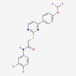 molecular formula C19H13ClF3N3O2S B4347093 N-(3-CHLORO-4-FLUOROPHENYL)-2-({4-[4-(DIFLUOROMETHOXY)PHENYL]-2-PYRIMIDINYL}SULFANYL)ACETAMIDE 