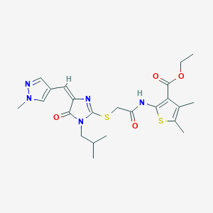 molecular formula C23H29N5O4S2 B4347111 ETHYL 2-{[2-({1-ISOBUTYL-4-[(E)-1-(1-METHYL-1H-PYRAZOL-4-YL)METHYLIDENE]-5-OXO-4,5-DIHYDRO-1H-IMIDAZOL-2-YL}SULFANYL)ACETYL]AMINO}-4,5-DIMETHYL-3-THIOPHENECARBOXYLATE 