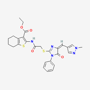 ETHYL 2-{[2-({4-[(E)-1-(1-METHYL-1H-PYRAZOL-4-YL)METHYLIDENE]-5-OXO-1-PHENYL-4,5-DIHYDRO-1H-IMIDAZOL-2-YL}SULFANYL)ACETYL]AMINO}-4,5,6,7-TETRAHYDRO-1-BENZOTHIOPHENE-3-CARBOXYLATE