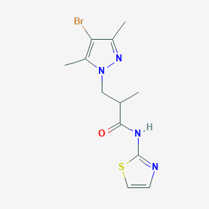 molecular formula C12H15BrN4OS B4347139 3-(4-bromo-3,5-dimethyl-1H-pyrazol-1-yl)-2-methyl-N-(1,3-thiazol-2-yl)propanamide 