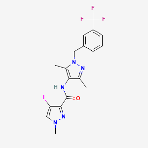 molecular formula C18H17F3IN5O B4347145 N-{3,5-dimethyl-1-[3-(trifluoromethyl)benzyl]-1H-pyrazol-4-yl}-4-iodo-1-methyl-1H-pyrazole-3-carboxamide 