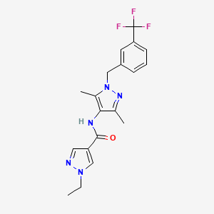 molecular formula C19H20F3N5O B4347169 N-{3,5-dimethyl-1-[3-(trifluoromethyl)benzyl]-1H-pyrazol-4-yl}-1-ethyl-1H-pyrazole-4-carboxamide 