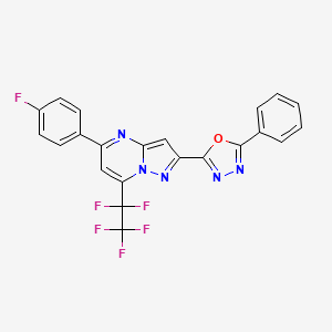 molecular formula C22H11F6N5O B4347177 2-[5-(4-fluorophenyl)-7-(1,1,2,2,2-pentafluoroethyl)pyrazolo[1,5-a]pyrimidin-2-yl]-5-phenyl-1,3,4-oxadiazole 