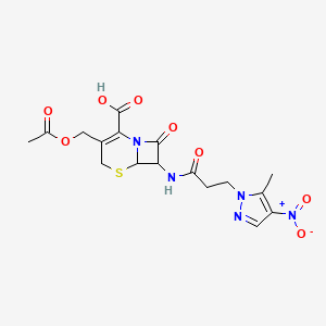 3-[(acetyloxy)methyl]-7-{[3-(5-methyl-4-nitro-1H-pyrazol-1-yl)propanoyl]amino}-8-oxo-5-thia-1-azabicyclo[4.2.0]oct-2-ene-2-carboxylic acid