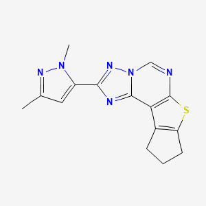 molecular formula C15H14N6S B4347241 2-(1,3-dimethyl-1H-pyrazol-5-yl)-9,10-dihydro-8H-cyclopenta[4,5]thieno[3,2-e][1,2,4]triazolo[1,5-c]pyrimidine 