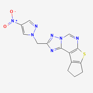 molecular formula C14H11N7O2S B4347252 2-[(4-nitro-1H-pyrazol-1-yl)methyl]-9,10-dihydro-8H-cyclopenta[4,5]thieno[3,2-e][1,2,4]triazolo[1,5-c]pyrimidine 