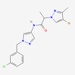 molecular formula C17H17BrClN5O B4347359 2-(4-bromo-3-methyl-1H-pyrazol-1-yl)-N-[1-(3-chlorobenzyl)-1H-pyrazol-4-yl]propanamide 