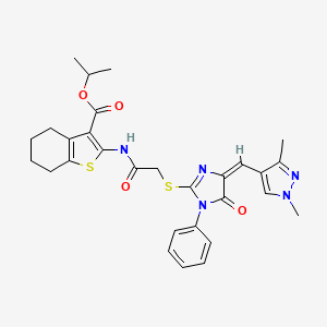 molecular formula C29H31N5O4S2 B4347388 isopropyl 2-{[({4-[(1,3-dimethyl-1H-pyrazol-4-yl)methylene]-5-oxo-1-phenyl-4,5-dihydro-1H-imidazol-2-yl}thio)acetyl]amino}-4,5,6,7-tetrahydro-1-benzothiophene-3-carboxylate 