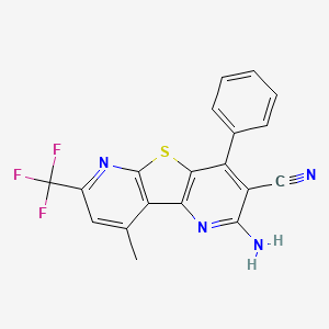 molecular formula C19H11F3N4S B4347406 4-amino-13-methyl-6-phenyl-11-(trifluoromethyl)-8-thia-3,10-diazatricyclo[7.4.0.02,7]trideca-1(9),2(7),3,5,10,12-hexaene-5-carbonitrile 