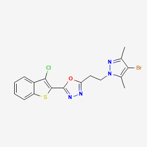 molecular formula C17H14BrClN4OS B4347428 2-[2-(4-bromo-3,5-dimethyl-1H-pyrazol-1-yl)ethyl]-5-(3-chloro-1-benzothiophen-2-yl)-1,3,4-oxadiazole 