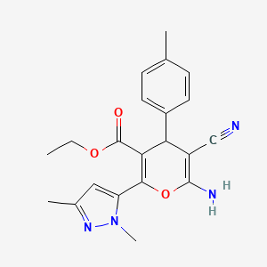 molecular formula C21H22N4O3 B4347440 ethyl 6-amino-5-cyano-2-(1,3-dimethyl-1H-pyrazol-5-yl)-4-(4-methylphenyl)-4H-pyran-3-carboxylate 