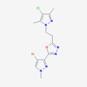 molecular formula C13H14BrClN6O B4347442 2-(4-bromo-1-methyl-1H-pyrazol-3-yl)-5-[2-(4-chloro-3,5-dimethyl-1H-pyrazol-1-yl)ethyl]-1,3,4-oxadiazole 