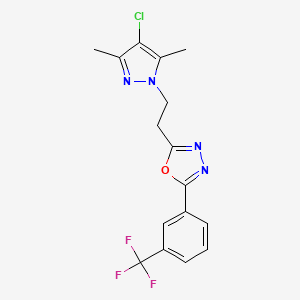 molecular formula C16H14ClF3N4O B4347462 2-[2-(4-chloro-3,5-dimethyl-1H-pyrazol-1-yl)ethyl]-5-[3-(trifluoromethyl)phenyl]-1,3,4-oxadiazole 