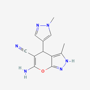 molecular formula C12H12N6O B4347483 6-amino-3-methyl-4-(1-methyl-1H-pyrazol-4-yl)-1,4-dihydropyrano[2,3-c]pyrazole-5-carbonitrile 