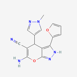 molecular formula C15H12N6O2 B4347484 6-amino-3-(2-furyl)-4-(1-methyl-1H-pyrazol-4-yl)-1,4-dihydropyrano[2,3-c]pyrazole-5-carbonitrile 