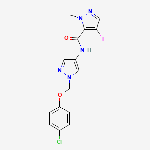 molecular formula C15H13ClIN5O2 B4347573 N-{1-[(4-chlorophenoxy)methyl]-1H-pyrazol-4-yl}-4-iodo-1-methyl-1H-pyrazole-5-carboxamide 