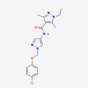 molecular formula C18H20ClN5O2 B4347581 N-{1-[(4-chlorophenoxy)methyl]-1H-pyrazol-4-yl}-1-ethyl-3,5-dimethyl-1H-pyrazole-4-carboxamide 