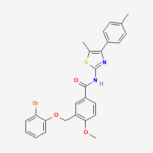 molecular formula C26H23BrN2O3S B4347587 3-[(2-bromophenoxy)methyl]-4-methoxy-N-[5-methyl-4-(4-methylphenyl)-1,3-thiazol-2-yl]benzamide 