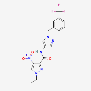 molecular formula C17H15F3N6O3 B4347657 1-ethyl-4-nitro-N-{1-[3-(trifluoromethyl)benzyl]-1H-pyrazol-4-yl}-1H-pyrazole-3-carboxamide 