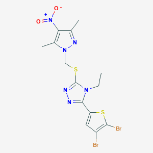 molecular formula C14H14Br2N6O2S2 B4347702 3-(4,5-DIBROMO-2-THIENYL)-5-{[(3,5-DIMETHYL-4-NITRO-1H-PYRAZOL-1-YL)METHYL]SULFANYL}-4-ETHYL-4H-1,2,4-TRIAZOLE 