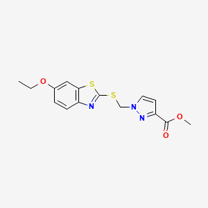 molecular formula C15H15N3O3S2 B4347714 methyl 1-{[(6-ethoxy-1,3-benzothiazol-2-yl)sulfanyl]methyl}-1H-pyrazole-3-carboxylate 