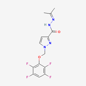 molecular formula C14H12F4N4O2 B4347762 N-(1-METHYLETHYLIDENE)-1-[(2,3,5,6-TETRAFLUOROPHENOXY)METHYL]-1H-PYRAZOLE-3-CARBOHYDRAZIDE 