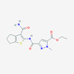 molecular formula C16H18N4O4S B4347771 ETHYL 3-({[3-(AMINOCARBONYL)-5,6-DIHYDRO-4H-CYCLOPENTA[B]THIOPHEN-2-YL]AMINO}CARBONYL)-1-METHYL-1H-PYRAZOLE-5-CARBOXYLATE 