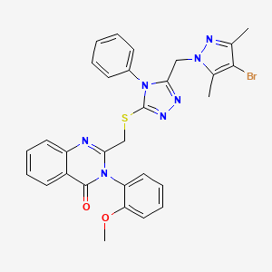 molecular formula C30H26BrN7O2S B4347873 2-[({5-[(4-BROMO-3,5-DIMETHYL-1H-PYRAZOL-1-YL)METHYL]-4-PHENYL-4H-1,2,4-TRIAZOL-3-YL}SULFANYL)METHYL]-3-(2-METHOXYPHENYL)-4(3H)-QUINAZOLINONE 