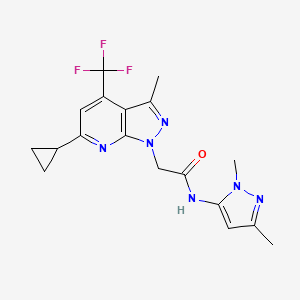 molecular formula C18H19F3N6O B4347934 2-[6-CYCLOPROPYL-3-METHYL-4-(TRIFLUOROMETHYL)-1H-PYRAZOLO[3,4-B]PYRIDIN-1-YL]-N~1~-(1,3-DIMETHYL-1H-PYRAZOL-5-YL)ACETAMIDE 