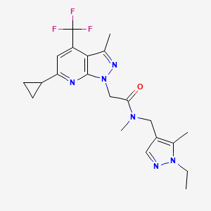 molecular formula C21H25F3N6O B4347941 2-[6-CYCLOPROPYL-3-METHYL-4-(TRIFLUOROMETHYL)-1H-PYRAZOLO[3,4-B]PYRIDIN-1-YL]-N~1~-[(1-ETHYL-5-METHYL-1H-PYRAZOL-4-YL)METHYL]-N~1~-METHYLACETAMIDE 