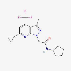 molecular formula C18H21F3N4O B4348207 N~1~-CYCLOPENTYL-2-[6-CYCLOPROPYL-3-METHYL-4-(TRIFLUOROMETHYL)-1H-PYRAZOLO[3,4-B]PYRIDIN-1-YL]ACETAMIDE 